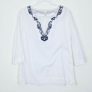 Banana Republic Womens Embroidered Cotton Tunic‎ Top Size M White Beach Summer